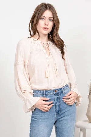 Blu pepper Cream Solid Lace Peasant Top