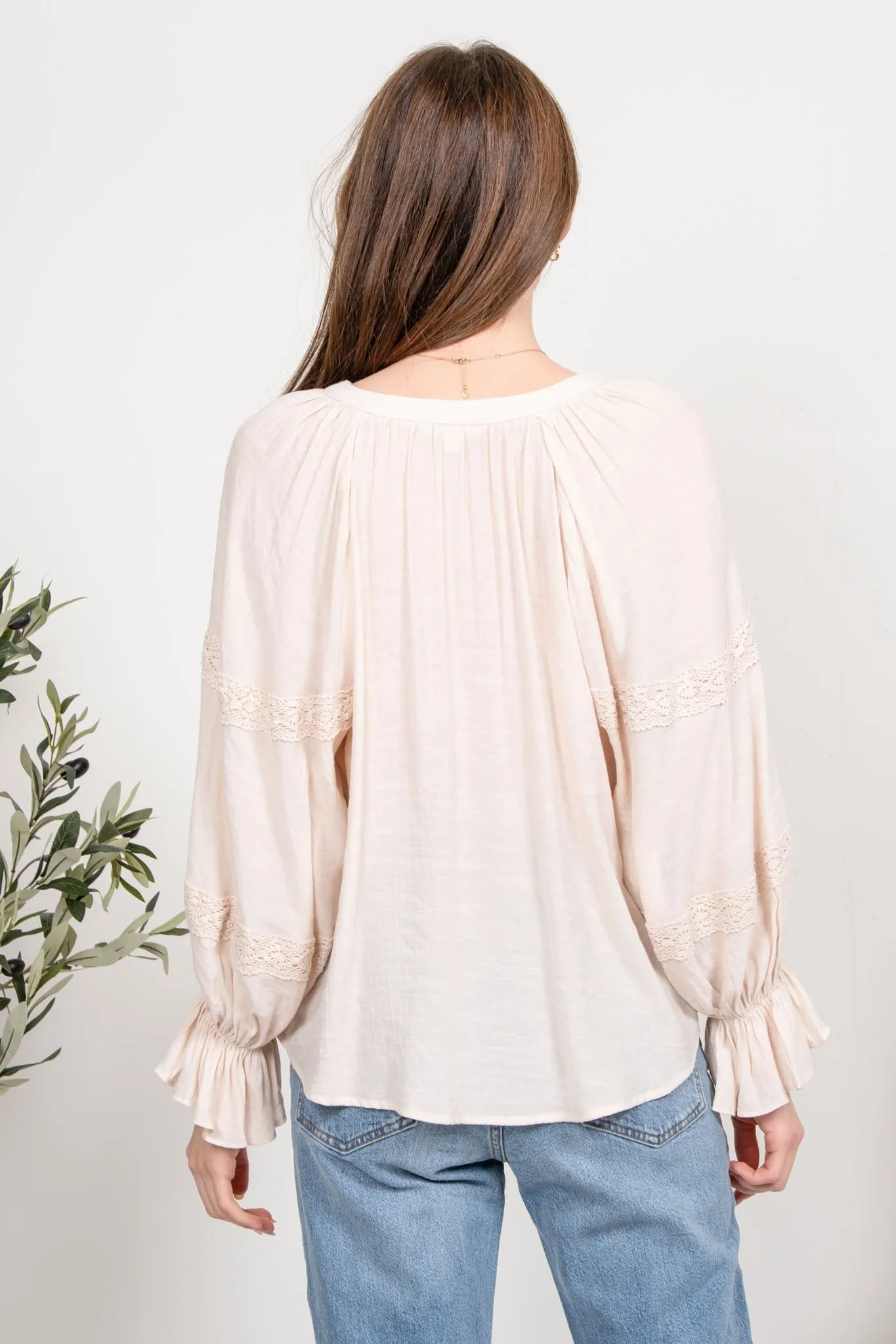 Blu pepper Cream Solid Lace Peasant Top