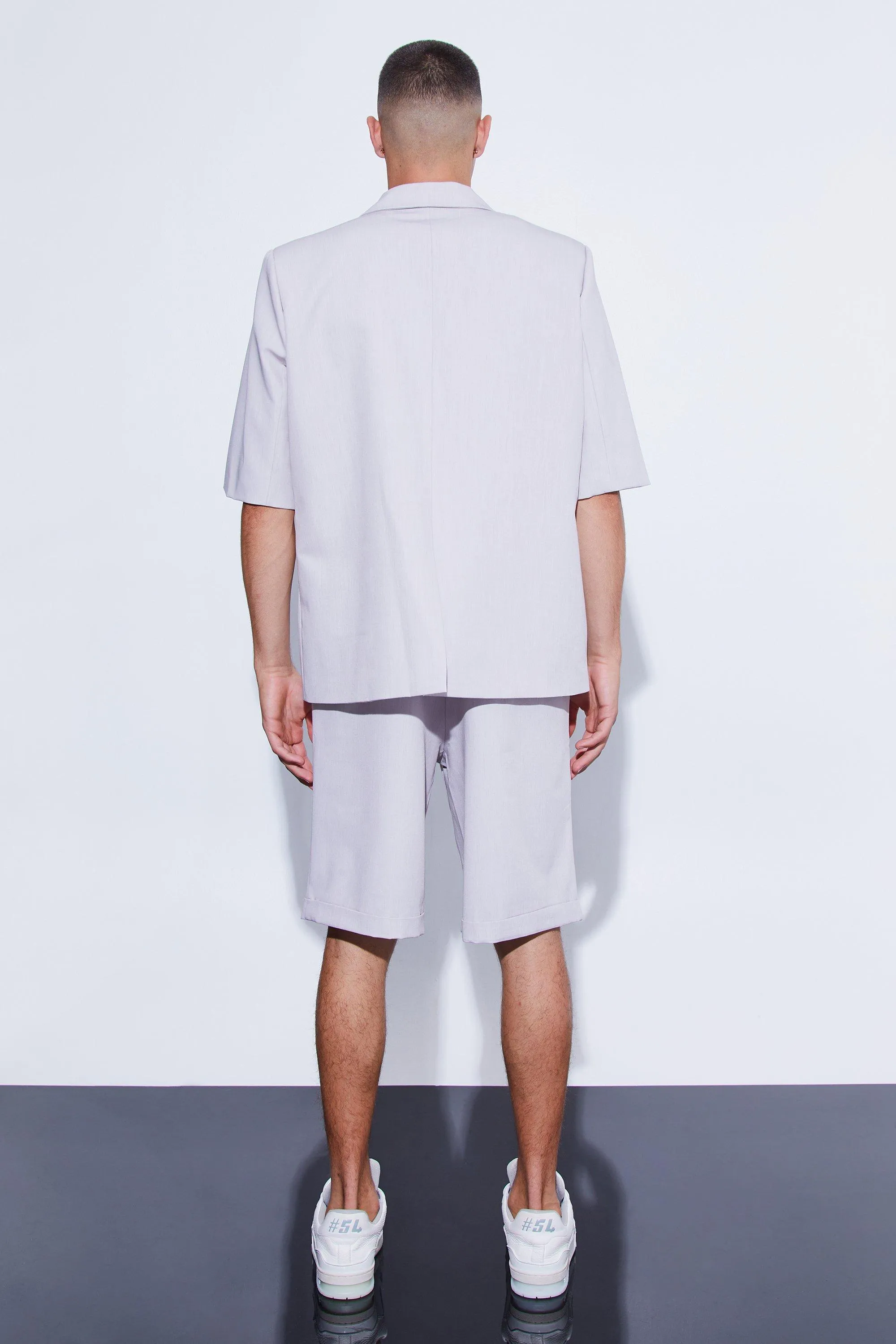 Boohoo Oversized Short Sleeve Single Breasted Suit Jacket, Gray