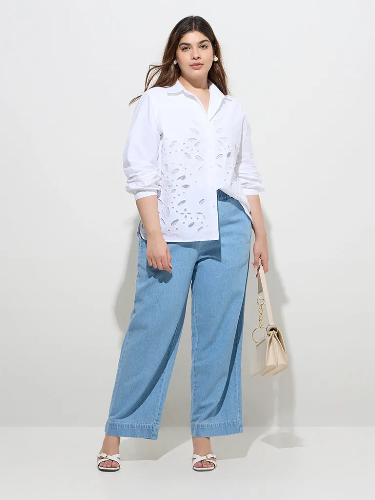 Gia White Cut-Out Detailed Cotton Blouse