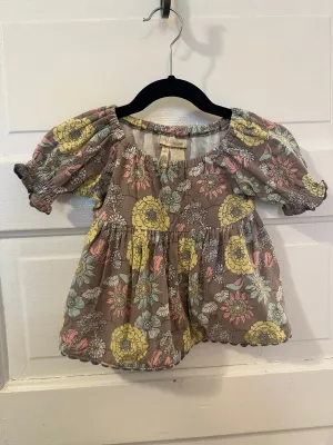 Grey Floral Peasant Top