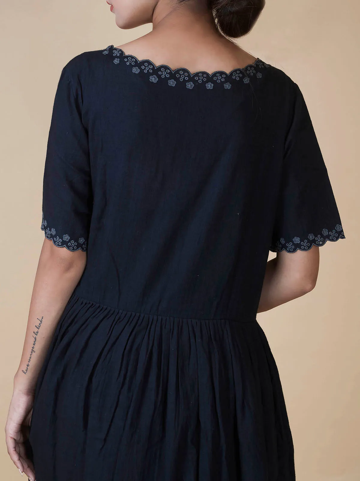 Hand Embroidered Cotton Dress Black