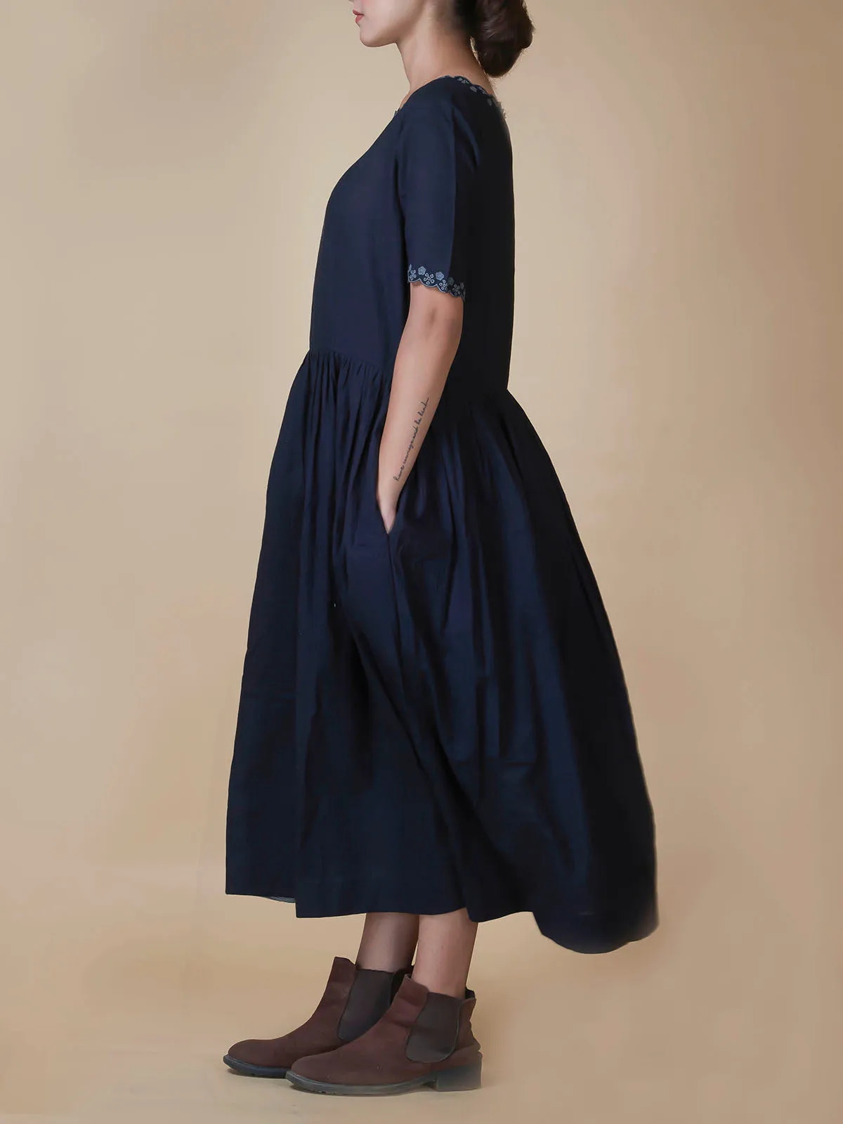 Hand Embroidered Cotton Dress Black