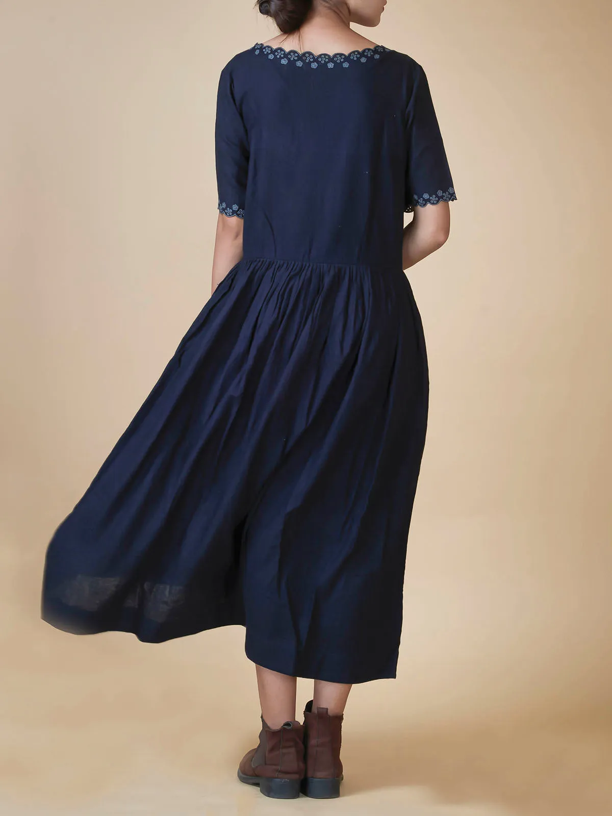 Hand Embroidered Cotton Dress Black