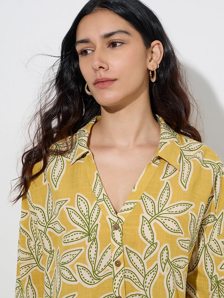 LOV Mustard Leaf Printed Shirt