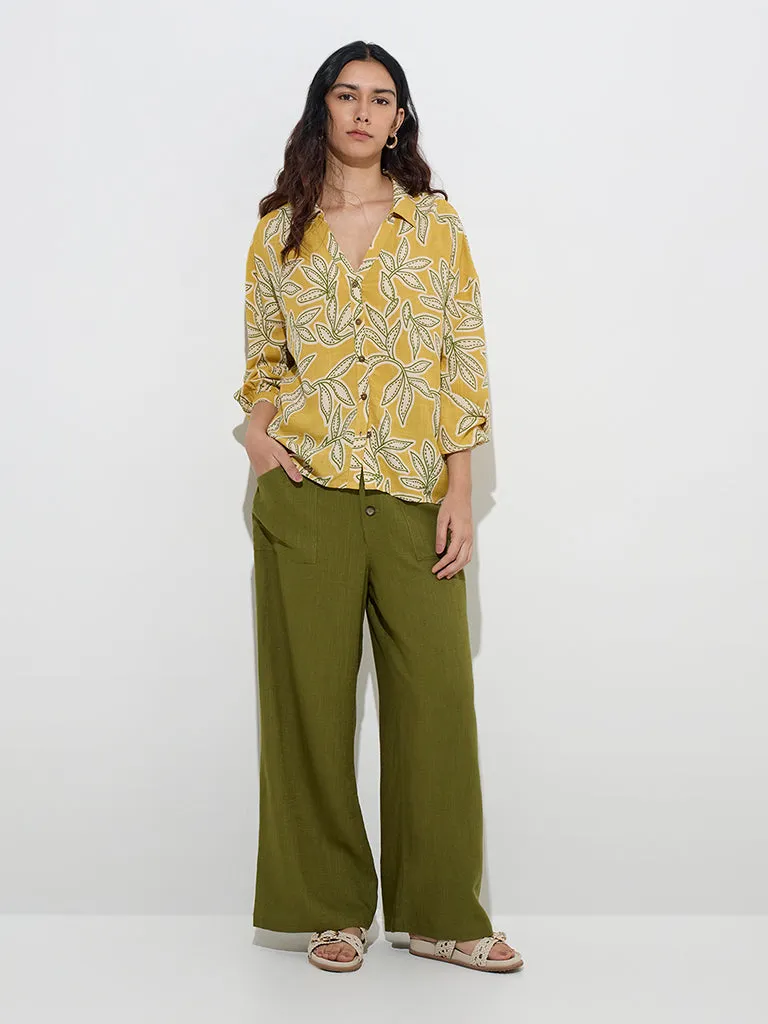 LOV Mustard Leaf Printed Shirt