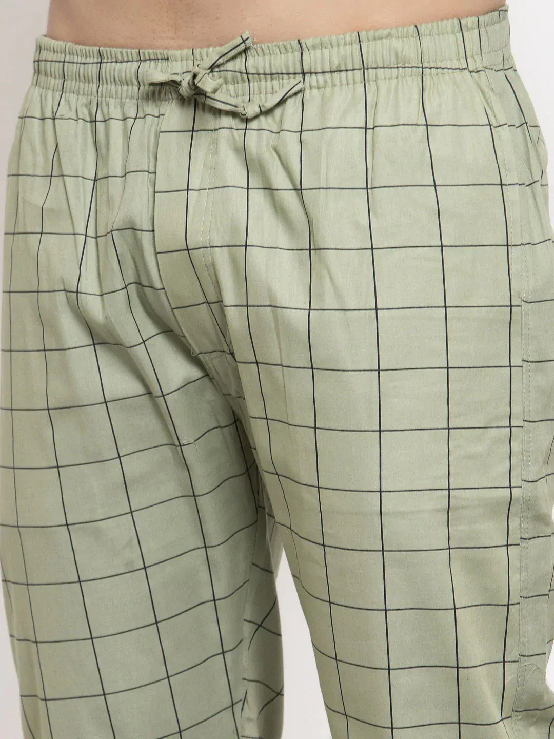 Men'S Green Checked Cotton Track Pants