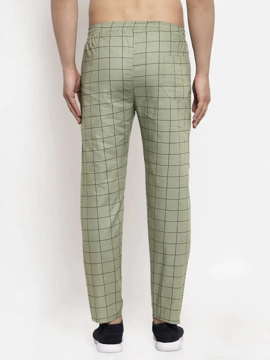 Men'S Green Checked Cotton Track Pants