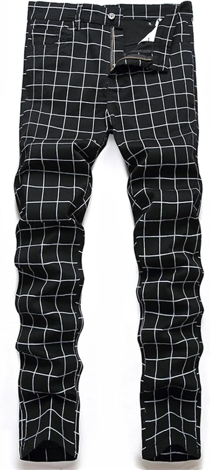 Mens Pants Jeans Slim Fit High Waisted Striped Jeans Straight Leg Pants Fashion Trousers Classic 5 Pocket Streetwear