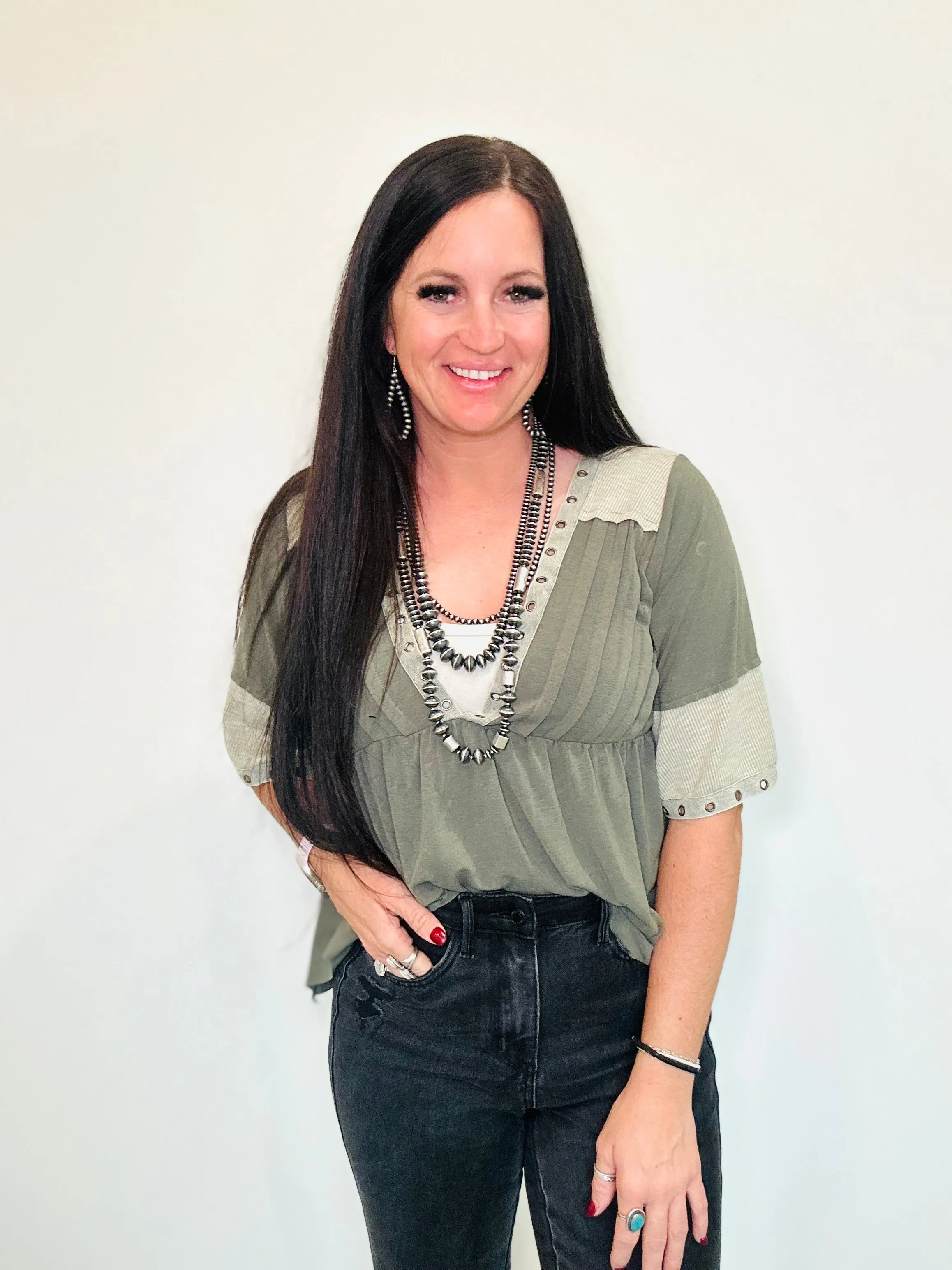 Miley Open Neck Peasant Top