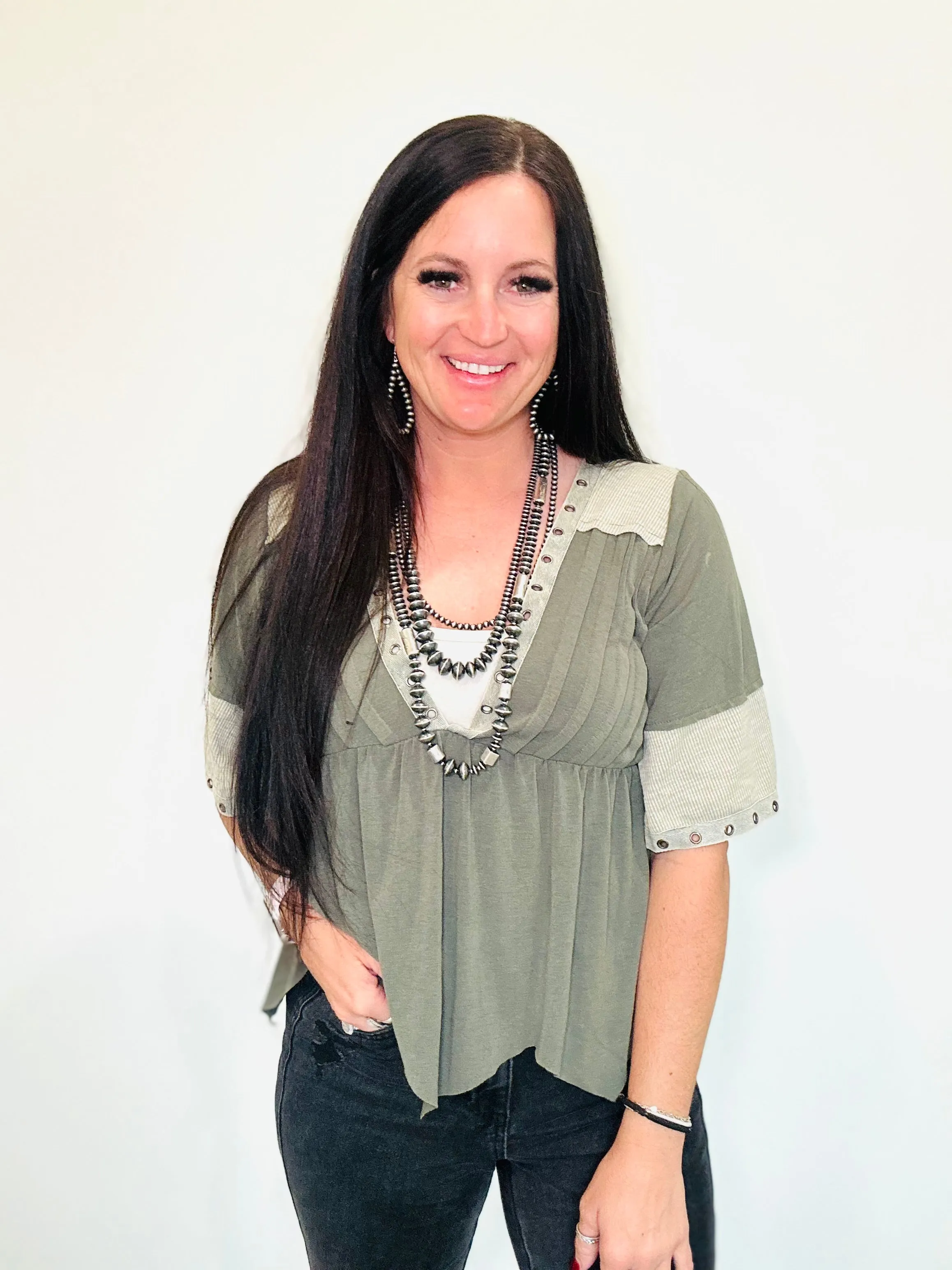 Miley Open Neck Peasant Top