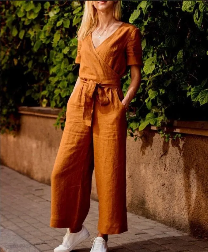 News Short-sleeved solid-color Jumpsuits