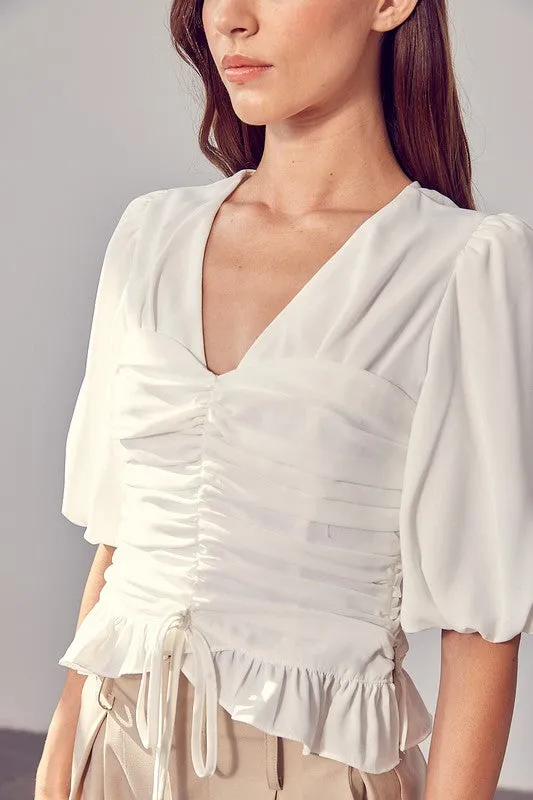 Puff Sleeve Cinched Top   *Online Only*