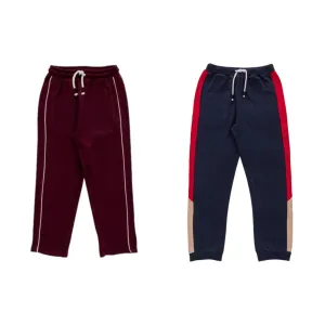 "Boys' Track Pants  Pack of 2 (Maroon & Navy)  Contrast Side Stripes & Drawstring Waist"