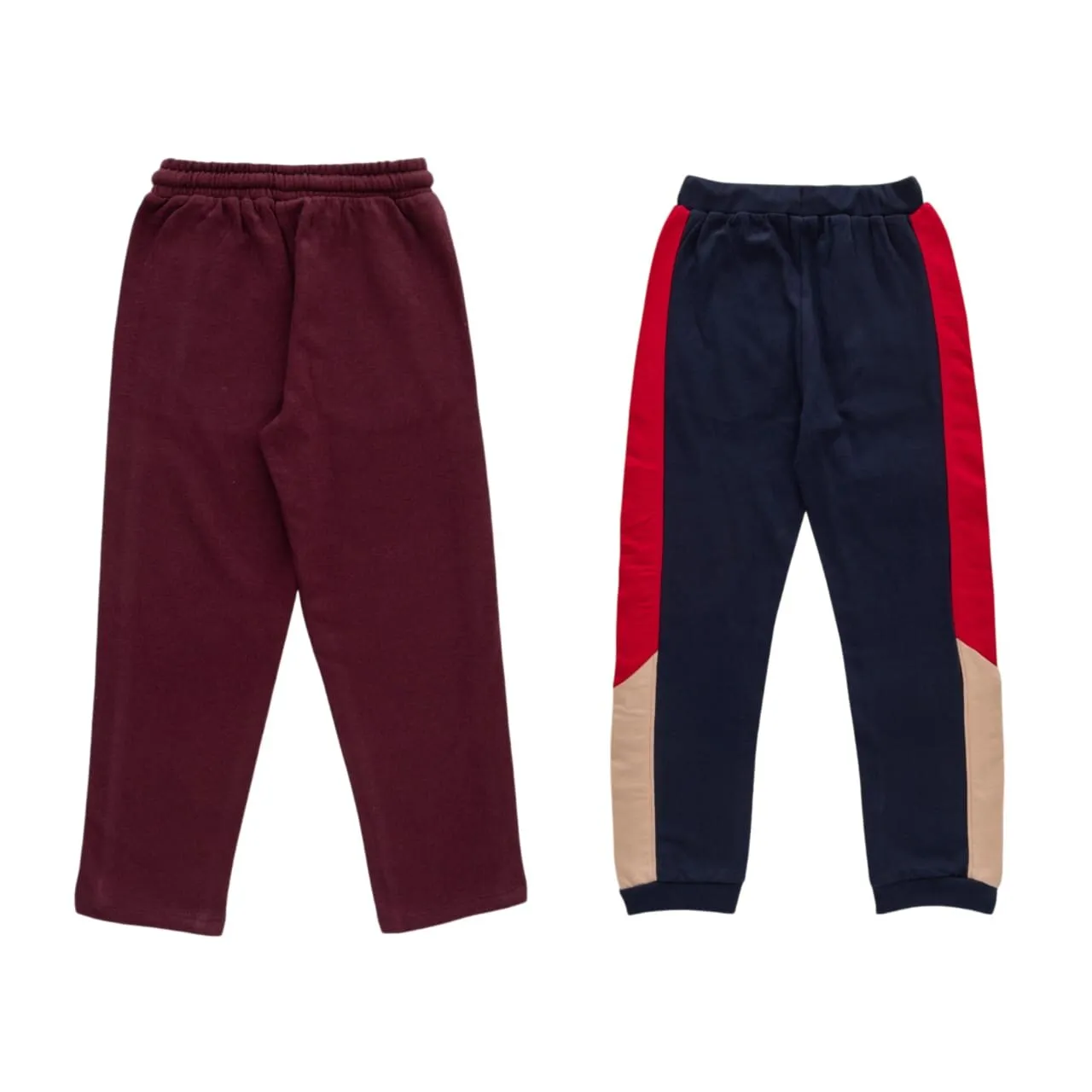"Boys' Track Pants  Pack of 2 (Maroon & Navy)  Contrast Side Stripes & Drawstring Waist"