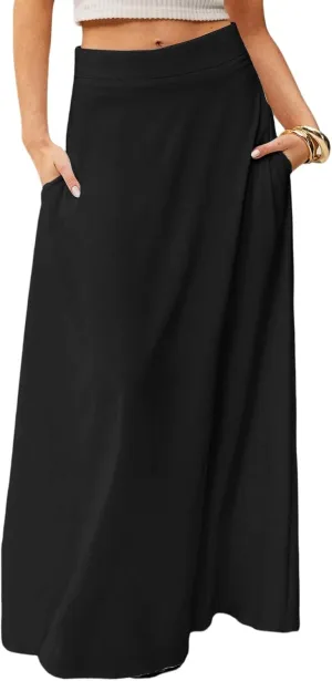 Summer Boho Floral Maxi Skirts for Women 2025 Casual Trendy A-Line Elastic High Waist Long Flowy Skirt with Pocket