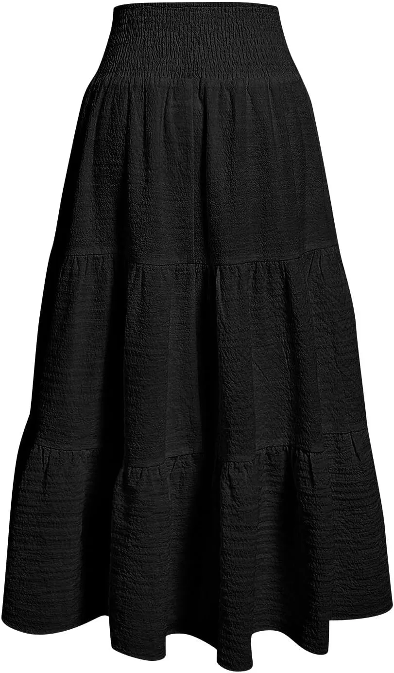 Summer Skirts for Women 2025 Vacation Elastic High Waisted Linen Maxi Skirt Casual Summer Beach Cover Up Skirts