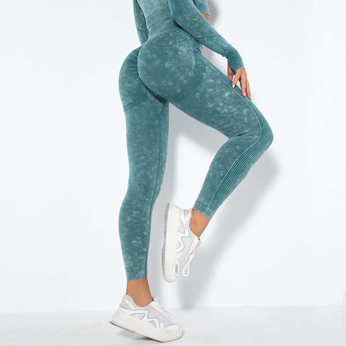 Women Seamless High Waist Yoga Set Long Sleeve Crop Top High Waist Leggings