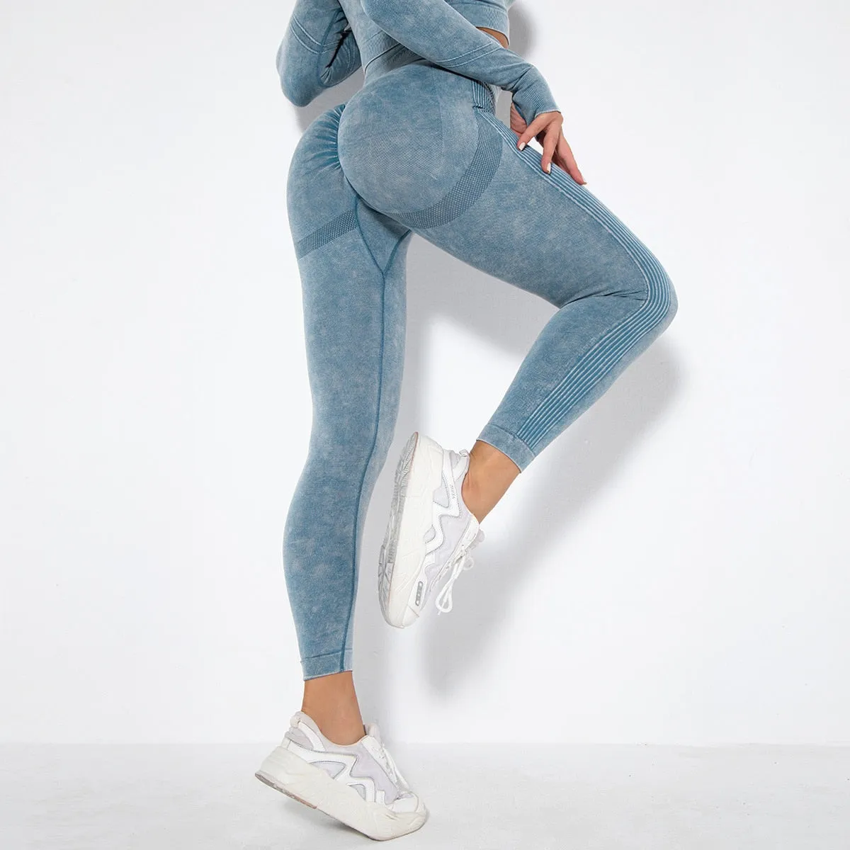 Women Seamless High Waist Yoga Set Long Sleeve Crop Top High Waist Leggings